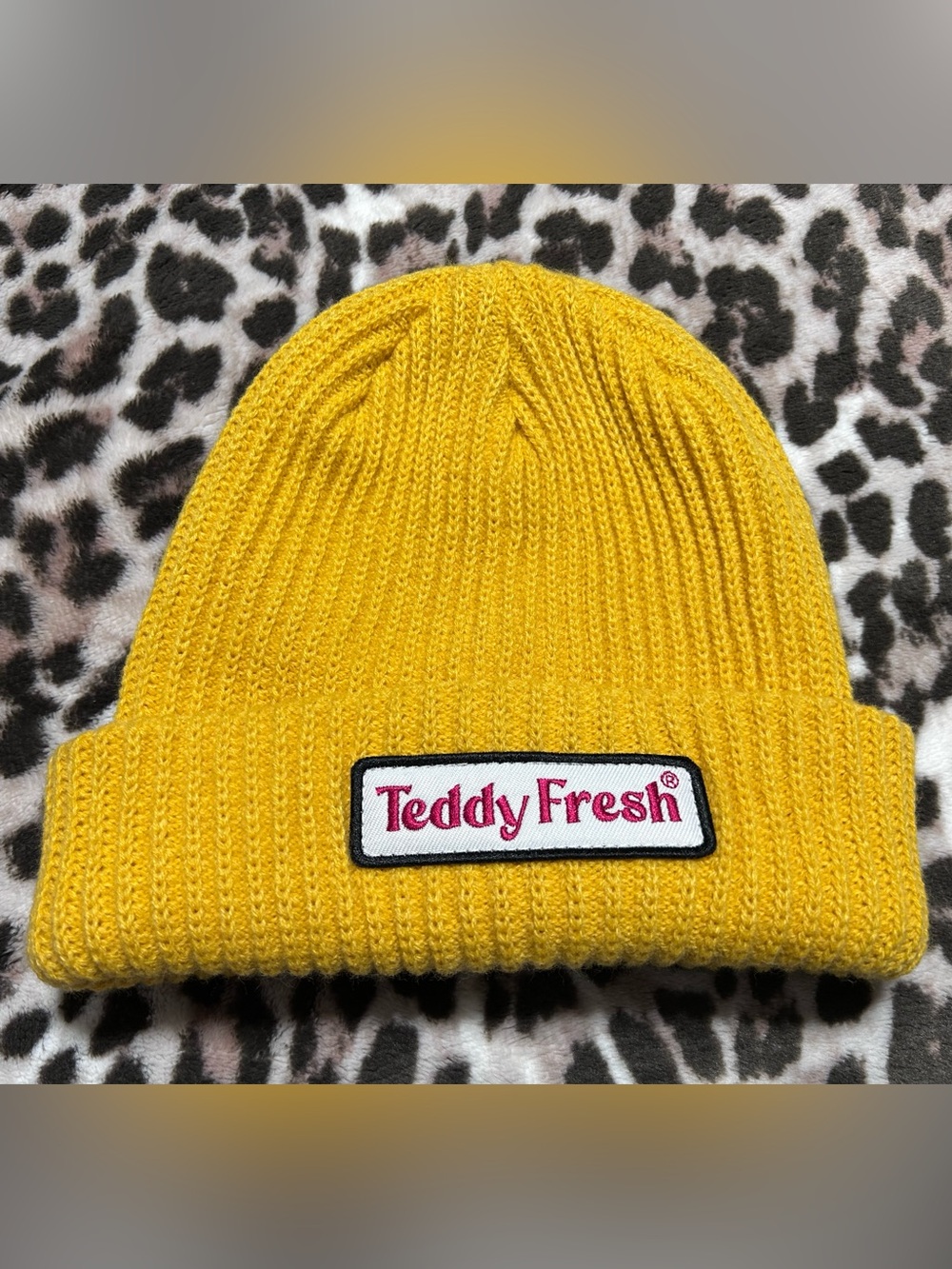 Teddy Fresh Yellow Ribbed Knit Beanie with Logo Patch